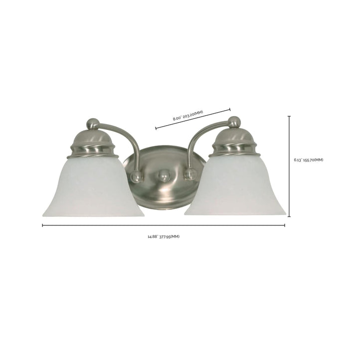 Vanity Nuvo 60-341 Empire - 2 Light - 15 in. - Vanity with Alabaster Glass Bell Shades - Brushed Nickel Finish Nuvo