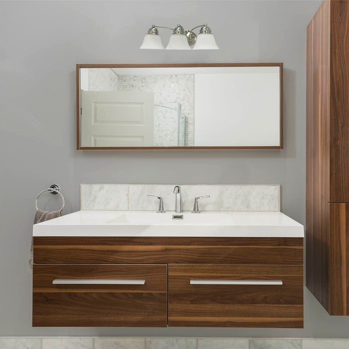 Vanity Nuvo 60-342 Empire - 3 Light - 21 in. - Vanity with Alabaster Glass Bell Shades - Brushed Nickel Finish Nuvo