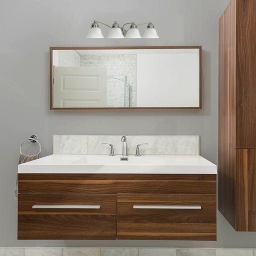 Vanity Nuvo 60-343 Empire - 4 Light - 29 in. - Vanity with Alabaster Glass Bell Shades - Brushed Nickel Finish Nuvo