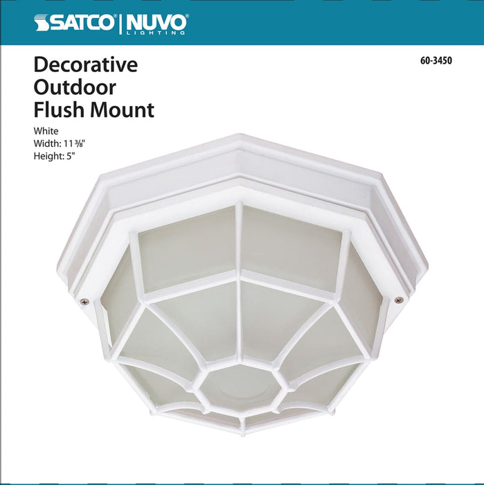 Flush Mount Nuvo 60-3450 1 Light - 12 in. - Ceiling Spider Cage Fixture - Die Cast - Glass Lens - Color retail packaging - White Finish Nuvo
