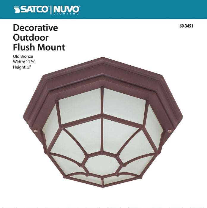 Flush Mount Nuvo 60-3451 1 Light - 12 in. - Ceiling Spider Cage Fixture - Die Cast - Glass Lens - Color retail packaging - Old Bronze Finish Nuvo