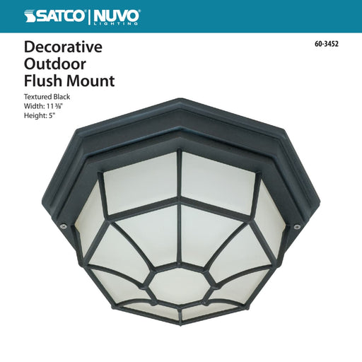 Flush Mount Nuvo 60-3452 1 Light - 12 in. - Ceiling Spider Cage Fixture - Die Cast - Glass Lens - Color retail packaging - Textured Black Finish Nuvo