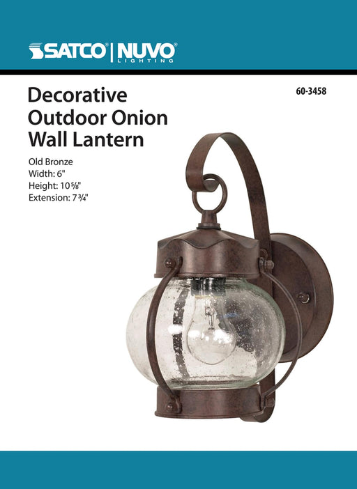 Wall Lantern Nuvo 60-3458 1 Light - 10-5/8 in. - Wall Lantern - Onion Lantern with Clear Seed Glass - Color retail packaging - Old Bronze Finish Nuvo