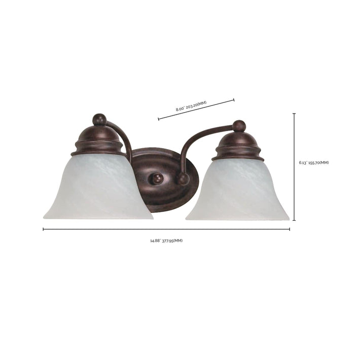 Vanity Nuvo 60-345 Empire - 2 Light - 15 in. - Vanity with Alabaster Glass Bell Shades - Old Bronze Finish Nuvo