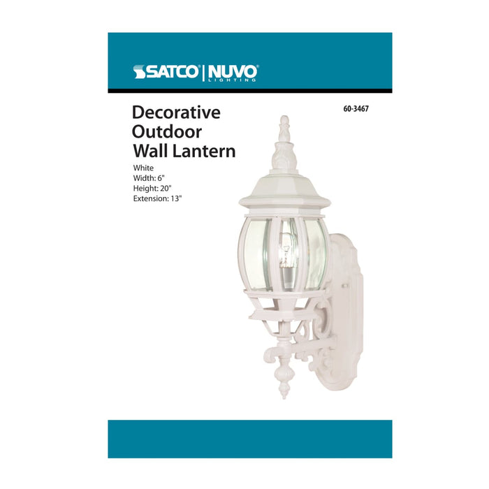 Wall Lantern Nuvo 60-3467 Central Park - 1 Light - 20 in. - Wall Lantern with Clear Beveled Glass - Color retail packaging - White Finish Nuvo