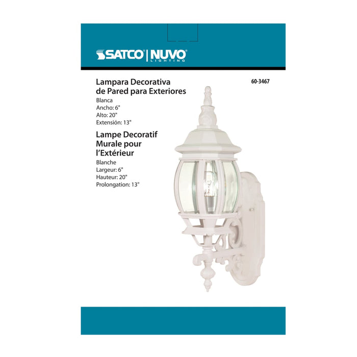 Wall Lantern Nuvo 60-3467 Central Park - 1 Light - 20 in. - Wall Lantern with Clear Beveled Glass - Color retail packaging - White Finish Nuvo
