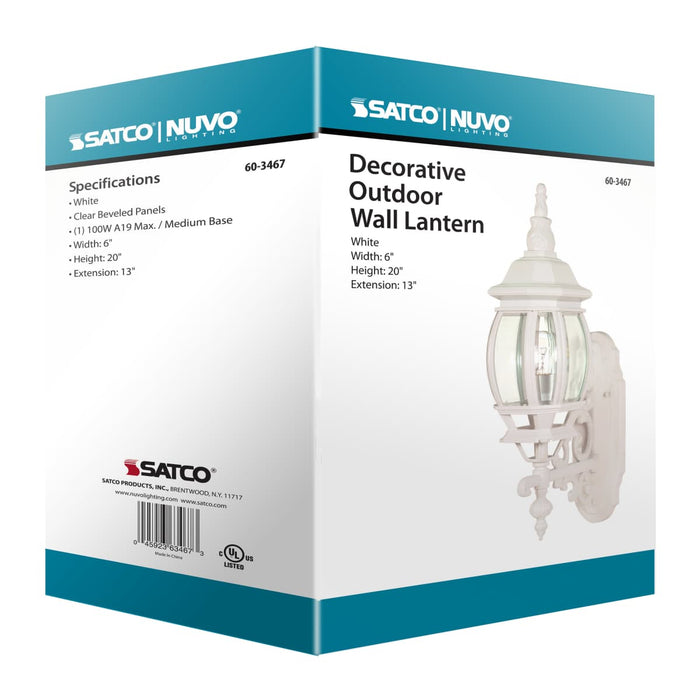 Wall Lantern Nuvo 60-3467 Central Park - 1 Light - 20 in. - Wall Lantern with Clear Beveled Glass - Color retail packaging - White Finish Nuvo