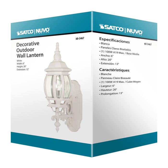 Wall Lantern Nuvo 60-3467 Central Park - 1 Light - 20 in. - Wall Lantern with Clear Beveled Glass - Color retail packaging - White Finish Nuvo