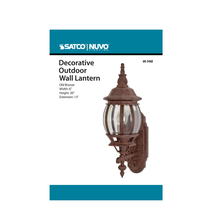 Wall Lantern Nuvo 60-3468 Central Park - 1 Light - 20 in. - Wall Lantern with Clear Beveled Glass - Color retail packaging - Old Bronze Finish Nuvo