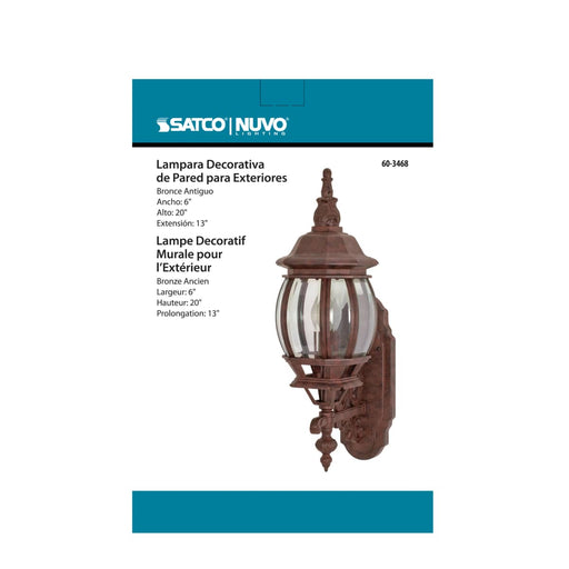 Wall Lantern Nuvo 60-3468 Central Park - 1 Light - 20 in. - Wall Lantern with Clear Beveled Glass - Color retail packaging - Old Bronze Finish Nuvo
