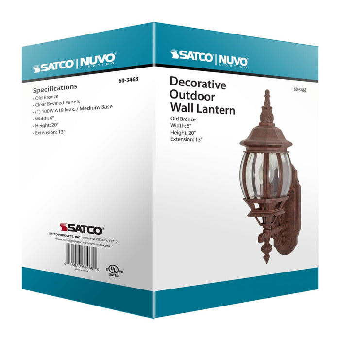 Wall Lantern Nuvo 60-3468 Central Park - 1 Light - 20 in. - Wall Lantern with Clear Beveled Glass - Color retail packaging - Old Bronze Finish Nuvo