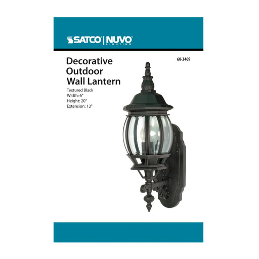 Wall Lantern Nuvo 60-3469 Central Park - 1 Light - 20 in. - Wall Lantern with Clear Beveled Glass - Color retail packaging - Textured Black Finish Nuvo