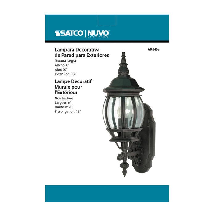 Wall Lantern Nuvo 60-3469 Central Park - 1 Light - 20 in. - Wall Lantern with Clear Beveled Glass - Color retail packaging - Textured Black Finish Nuvo