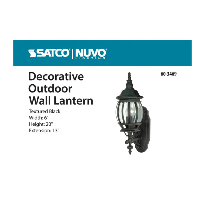 Wall Lantern Nuvo 60-3469 Central Park - 1 Light - 20 in. - Wall Lantern with Clear Beveled Glass - Color retail packaging - Textured Black Finish Nuvo