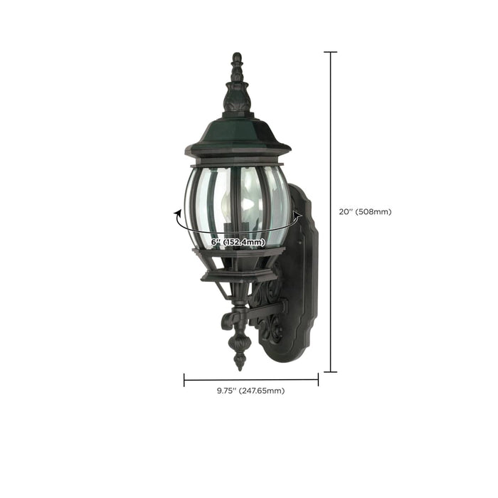 Wall Lantern Nuvo 60-3469 Central Park - 1 Light - 20 in. - Wall Lantern with Clear Beveled Glass - Color retail packaging - Textured Black Finish Nuvo
