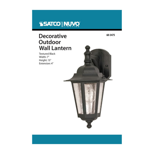Wall Lantern Nuvo 60-3475 Cornerstone - 1 Light - 13 in. - Wall Lantern - Arm Down with Clear Seed Glass - Color retail packaging - Textured Black Finish Nuvo