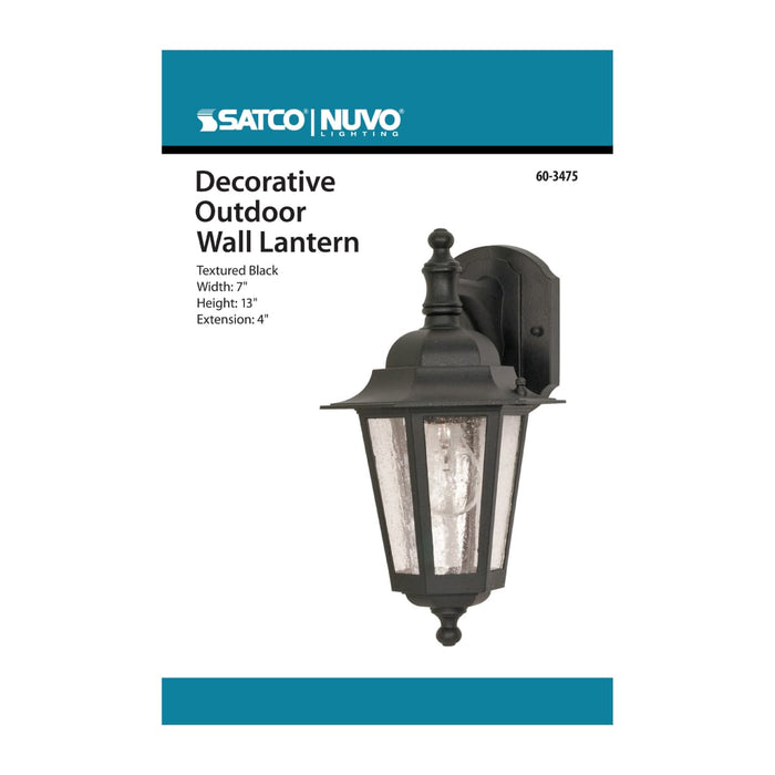 Wall Lantern Nuvo 60-3475 Cornerstone - 1 Light - 13 in. - Wall Lantern - Arm Down with Clear Seed Glass - Color retail packaging - Textured Black Finish Nuvo