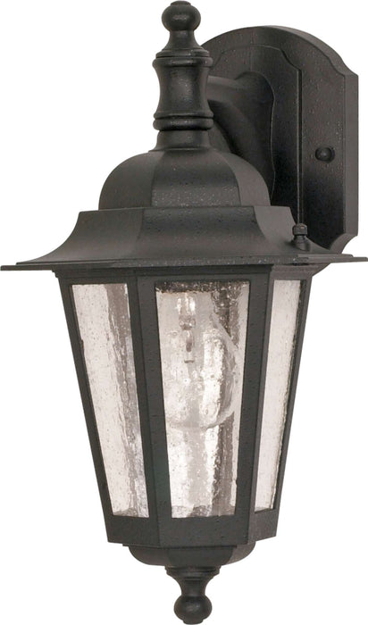 Wall Lantern Nuvo 60-3475 Cornerstone - 1 Light - 13 in. - Wall Lantern - Arm Down with Clear Seed Glass - Color retail packaging - Textured Black Finish Nuvo