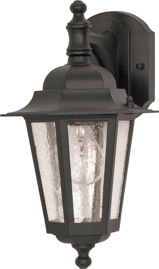 Wall Lantern Nuvo 60-3475 Cornerstone - 1 Light - 13 in. - Wall Lantern - Arm Down with Clear Seed Glass - Color retail packaging - Textured Black Finish Nuvo