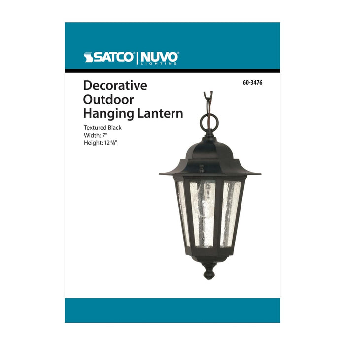 Hanging Lantern Nuvo 60-3476 Cornerstone - 1 Light - 13 in. - Hanging Lantern with Clear Seed Glass - Color retail packaging - Textured Black Finish Nuvo
