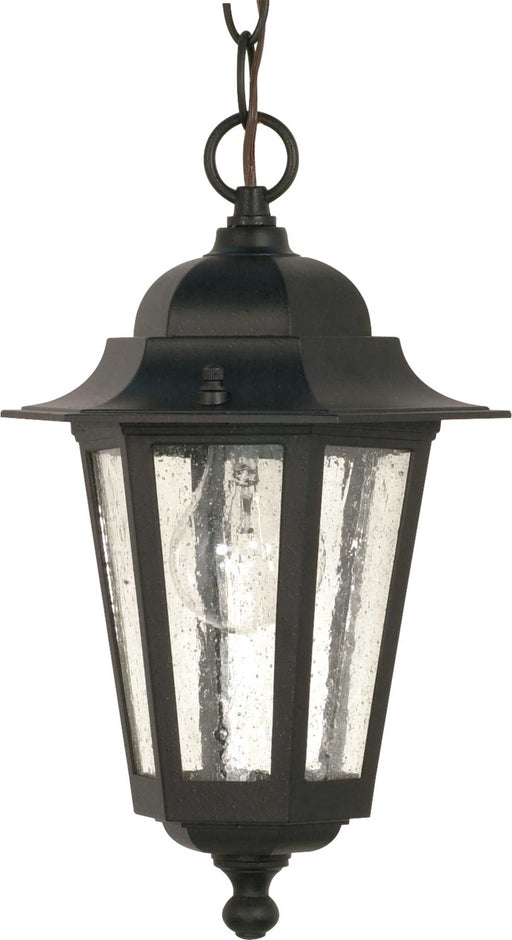 Hanging Lantern Nuvo 60-3476 Cornerstone - 1 Light - 13 in. - Hanging Lantern with Clear Seed Glass - Color retail packaging - Textured Black Finish Nuvo