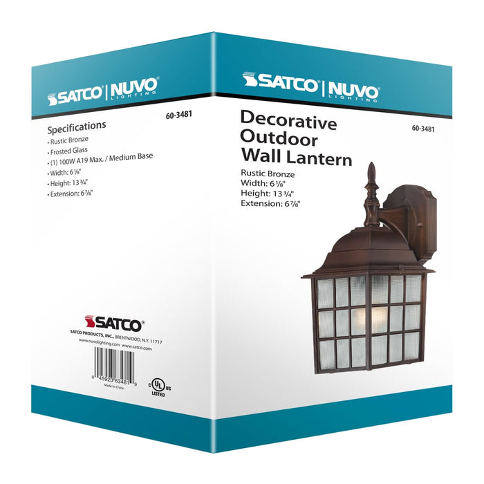 Wall Lantern Nuvo 60-3481 Adams - 1 Light - 14 in. - Outdoor Wall with Frosted Glass - Color retail packaging - Rustic Bronze Finish Nuvo
