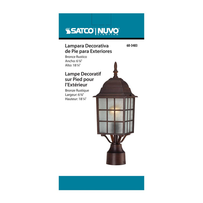 Post Lantern Nuvo 60-3483 Adams - 1 Light - 17 in. - Outdoor Post with Frosted Glass - Color retail packaging - Rustic Bronze Finish Nuvo