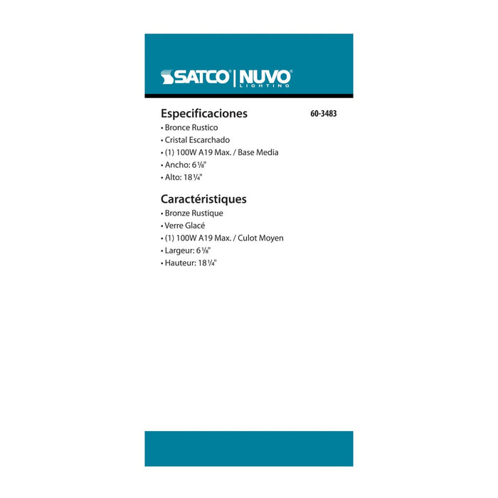 Post Lantern Nuvo 60-3483 Adams - 1 Light - 17 in. - Outdoor Post with Frosted Glass - Color retail packaging - Rustic Bronze Finish Nuvo