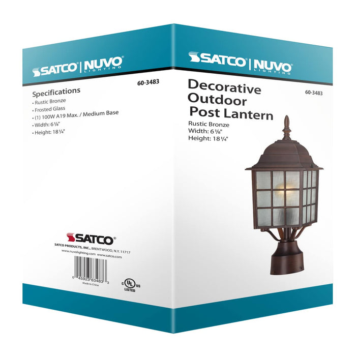 Post Lantern Nuvo 60-3483 Adams - 1 Light - 17 in. - Outdoor Post with Frosted Glass - Color retail packaging - Rustic Bronze Finish Nuvo