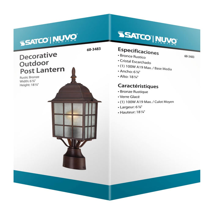 Post Lantern Nuvo 60-3483 Adams - 1 Light - 17 in. - Outdoor Post with Frosted Glass - Color retail packaging - Rustic Bronze Finish Nuvo