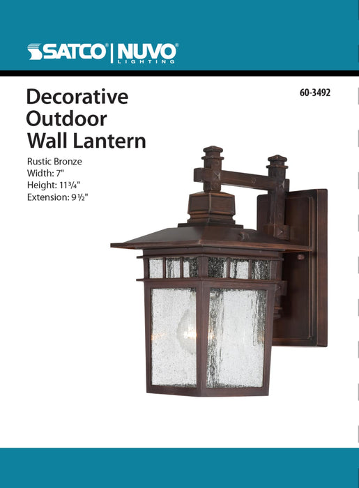 Wall Lantern Nuvo 60-3492 Cove Neck - 1 Light - 12 in. - Outdoor Lantern with Clear Seed Glass - Color retail packaging - Rustic Bronze Finish Nuvo
