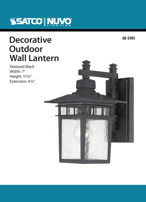 Wall Lantern Nuvo 60-3493 Cove Neck - 1 Light - 12 in. - Outdoor Lantern with Clear Seed Glass - Color retail packaging - Textured Black Finish Nuvo