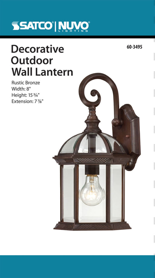 Wall Lantern Nuvo 60-3495 Boxwood - 1 Light - 15 in. - Outdoor Wall with Clear Beveled Glass - Color retail packaging - Rustic Bronze Finish Nuvo