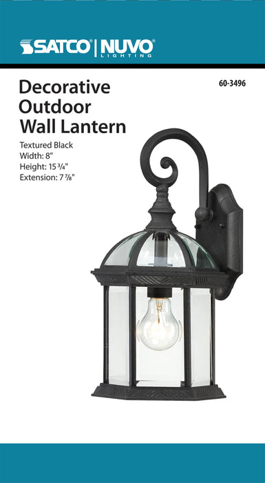 Wall Lantern Nuvo 60-3496 Boxwood - 1 Light - 15 in. - Outdoor Wall with Clear Beveled Glass - Color retail packaging - Textured Black Finish Nuvo