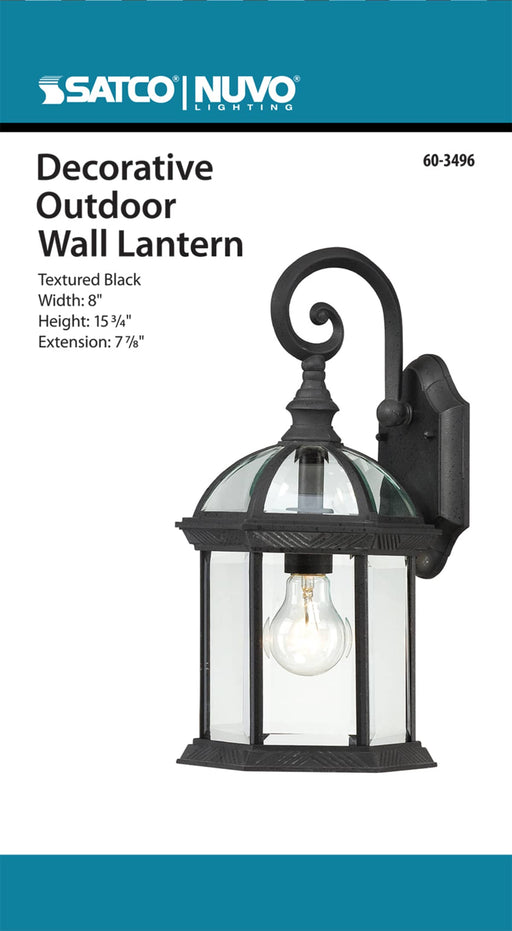 Wall Lantern Nuvo 60-3496 Boxwood - 1 Light - 15 in. - Outdoor Wall with Clear Beveled Glass - Color retail packaging - Textured Black Finish Nuvo