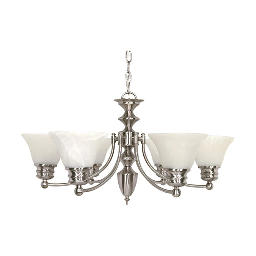 Chandelier Nuvo 60-356 Empire - 6 Light - 26 in. - Chandelier with Alabaster Glass Bell Shades - Brushed Nickel Finish Nuvo