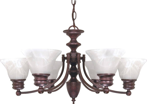 Chandelier Nuvo 60-358 Empire - 6 Light - 26 in. - Chandelier with Alabaster Glass Bell Shades - Old Bronze Finish Nuvo