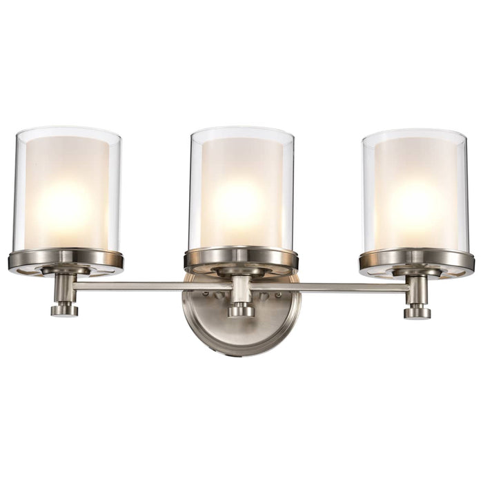 Vanity Nuvo 60-4643 Decker - 3 Light - Vanity Fixture with Clear and Frosted Glass - Brushed Nickel Finish Nuvo