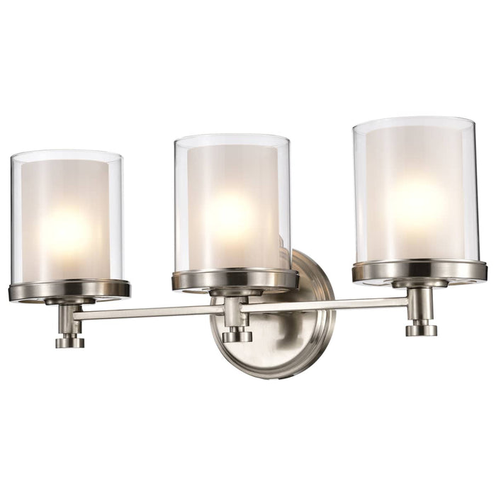 Vanity Nuvo 60-4643 Decker - 3 Light - Vanity Fixture with Clear and Frosted Glass - Brushed Nickel Finish Nuvo