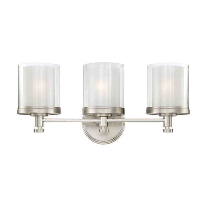 Vanity Nuvo 60-4643 Decker - 3 Light - Vanity Fixture with Clear and Frosted Glass - Brushed Nickel Finish Nuvo