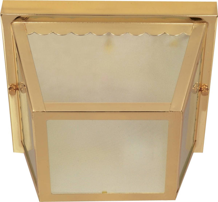 Flush Mount Nuvo 60-471 2 Light - 10 in. - Carport Flush Mount with Textured Frosted Glass - Polished Brass Finish Nuvo