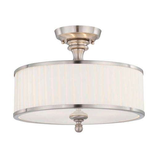 Semi Flush Nuvo 60-4737 Candice - 3 Light - Semi-Flush Fixture with Pleated White Shade - Brushed Nickel Finish Nuvo