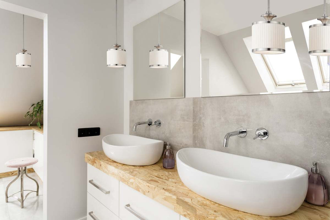 Mini Pendant Nuvo 60-4738 Candice - 1 Light - Mini Pendant with Pleated White Shade - Brushed Nickel Finish Nuvo
