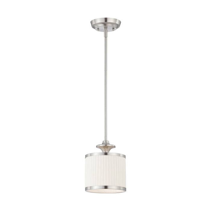 Mini Pendant Nuvo 60-4738 Candice - 1 Light - Mini Pendant with Pleated White Shade - Brushed Nickel Finish Nuvo