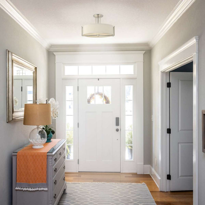 Semi Flush Nuvo 60-4758 Gemini - 3 Light - Semi-Flush Fixture with Slate Gray Fabric Shade - Brushed Nickel Finish Nuvo