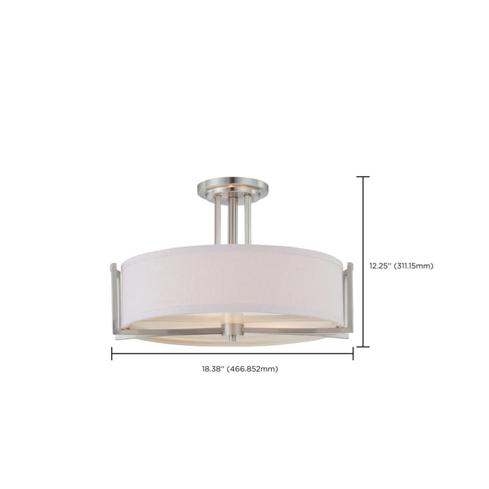 Semi Flush Nuvo 60-4758 Gemini - 3 Light - Semi-Flush Fixture with Slate Gray Fabric Shade - Brushed Nickel Finish Nuvo