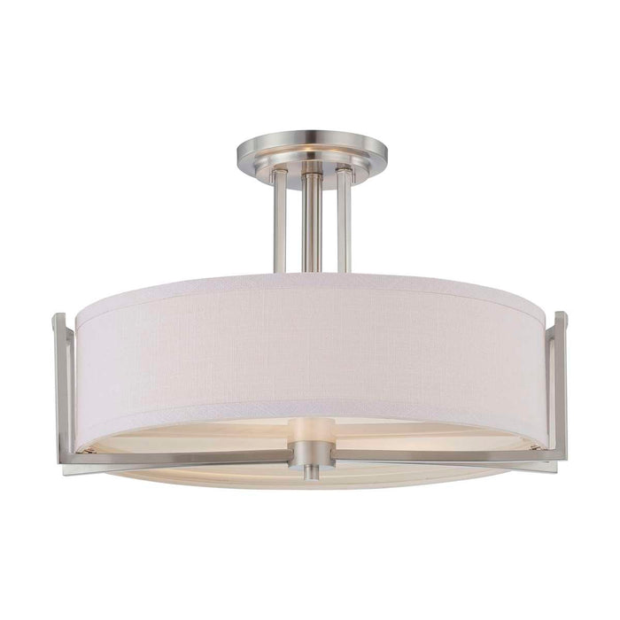 Semi Flush Nuvo 60-4758 Gemini - 3 Light - Semi-Flush Fixture with Slate Gray Fabric Shade - Brushed Nickel Finish Nuvo