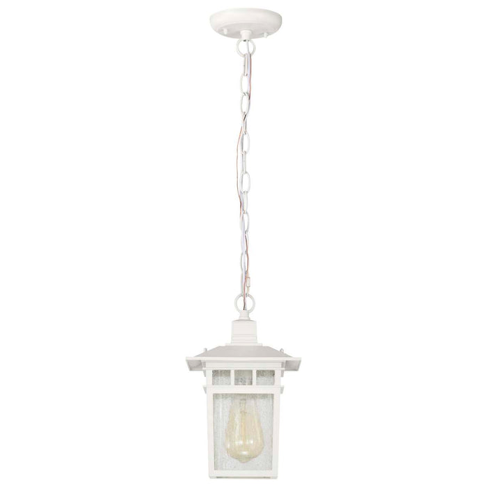 Hanging Lantern Nuvo 60-4954 Cove Neck - 1 Light - 12 in. - Outdoor Hang with Clear Seed Glass - White Finish Nuvo