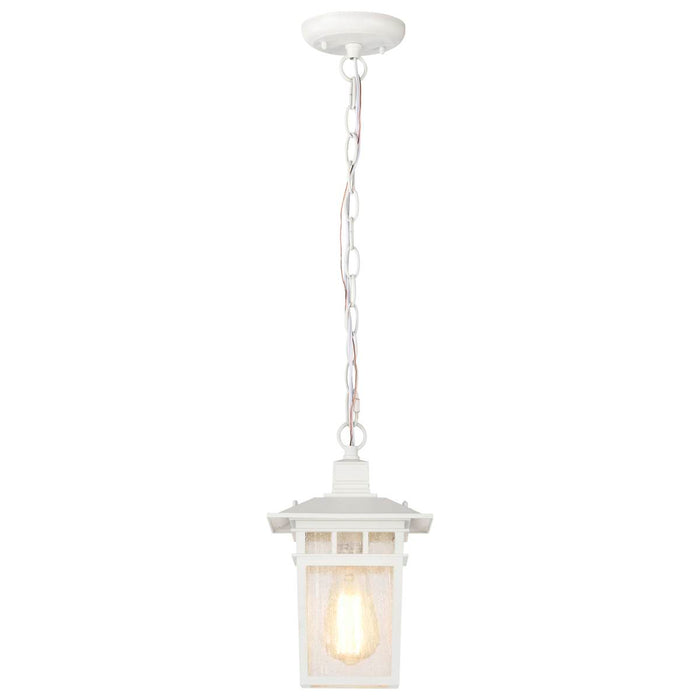 Hanging Lantern Nuvo 60-4954 Cove Neck - 1 Light - 12 in. - Outdoor Hang with Clear Seed Glass - White Finish Nuvo