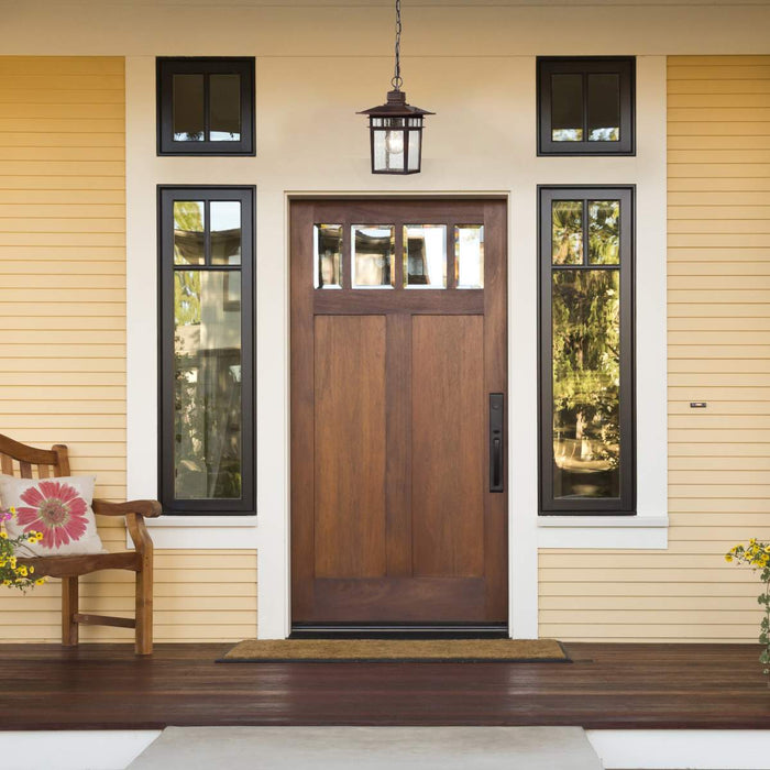Hanging Lantern Nuvo 60-4955 Cove Neck - 1 Light - 12 in. - Outdoor Hang with Clear Seed Glass - Rustic Bronze Finish Nuvo